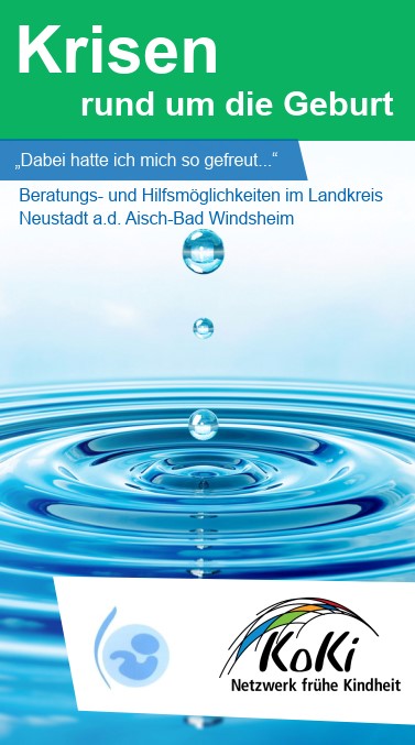 Titel des Flyers "Krisen rund um die Geburt" mit dem Titel: "Dabei hatte ich mich so gefreut...", Beratungs- und Hilfemöglichkeiten im Landkreis NEA